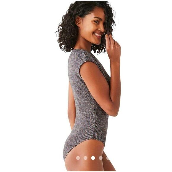 Out From Under UO Black Rainbow Sparkle Glitter V-neck Halter Top Bodysuit S - Picture 1 of 14